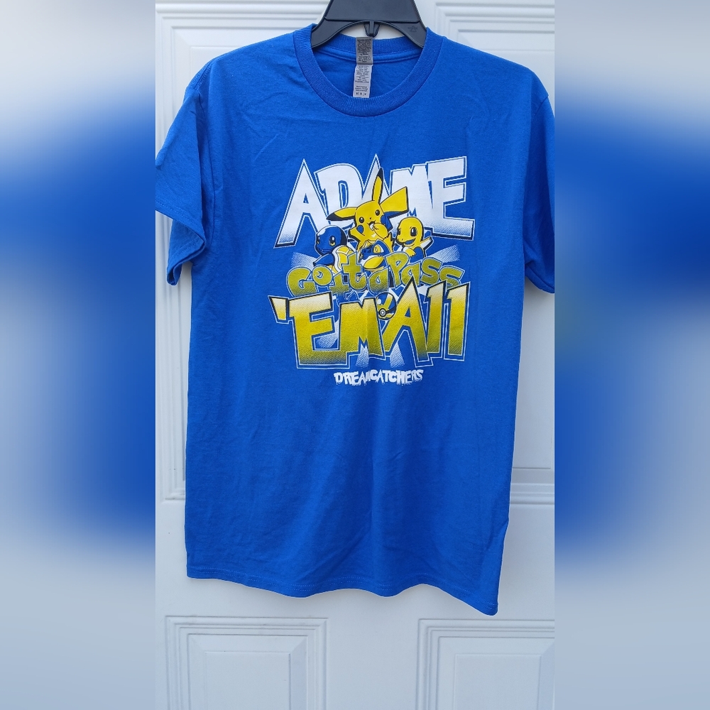 Gildan Blue Graphic Tee with Yellow & White Print